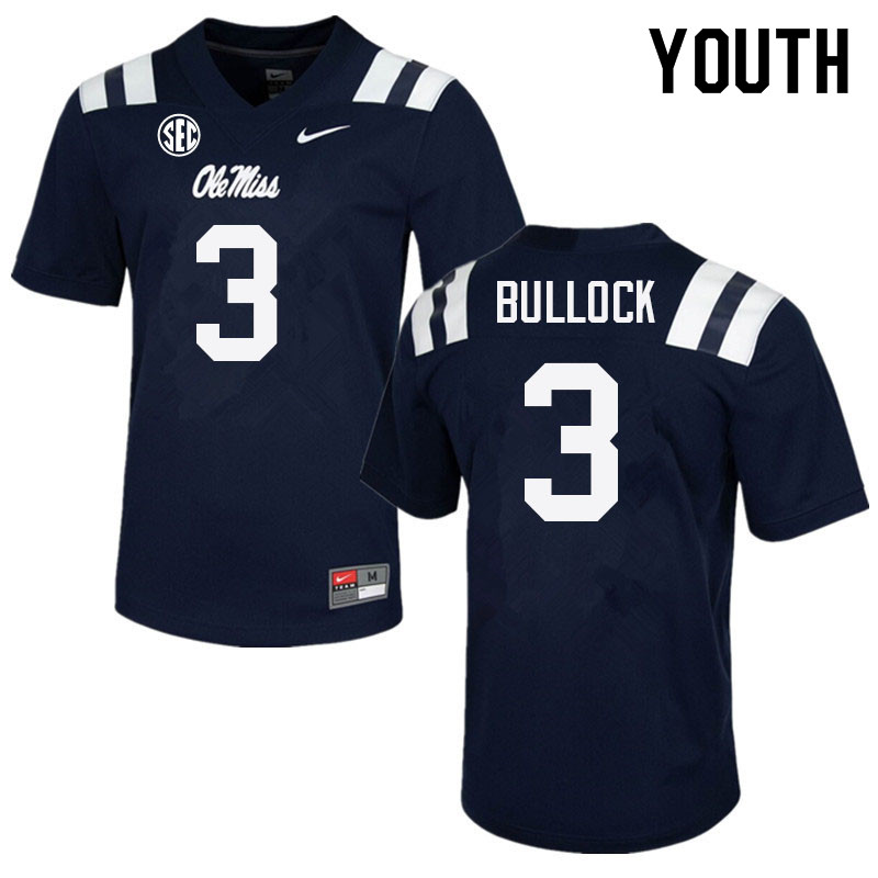 Kentrel Bullock Ole Miss Rebels NCAA Youth Navy #3 Stitched Limited College Football Jersey WIT7458JX